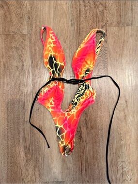 Womens IAMGIA Neon Animal-Print One-Piece Swimsuit - Pink/Orange